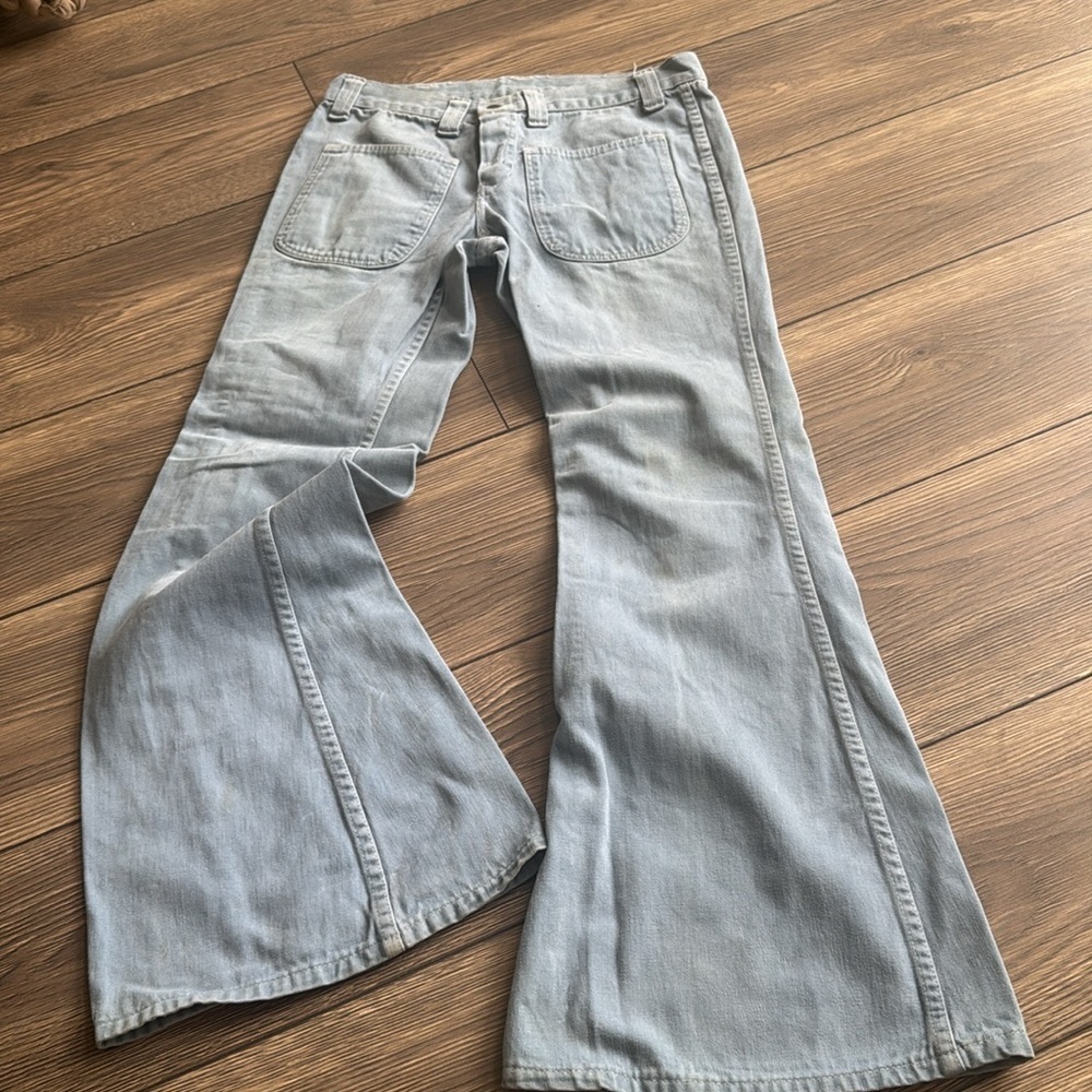 light blue "Hillbilly" bell bottoms flared jeans from the 1960s & 1970s disco - Picture 9 of 12